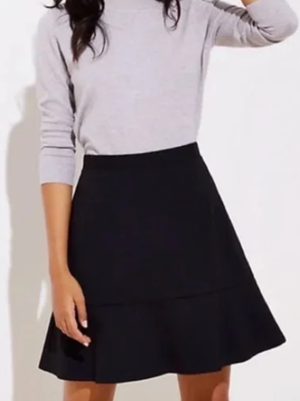 NWT LOFT Black Mini A-Line Ruffle Hem Swing Skirt